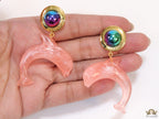 Pink dolphin earring with metallic shade stone