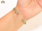 Double G cz with black stone open gold bracelet