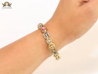 Double G cz with pink stone open gold bracelet