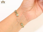 Double G cz with pink stone open gold bracelet