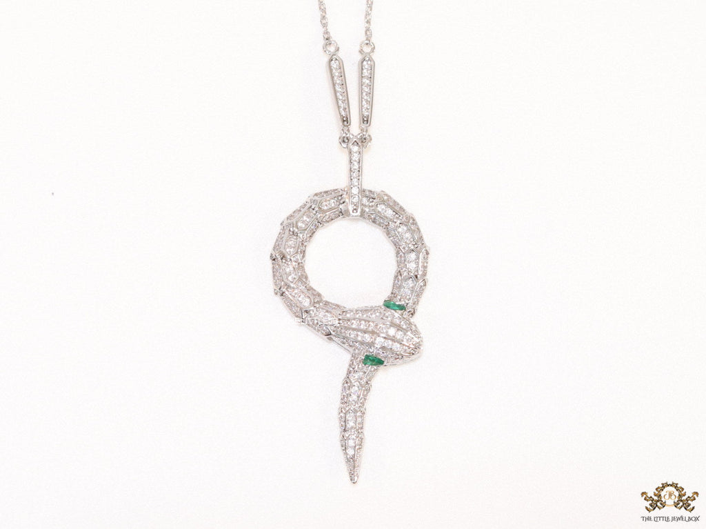 Sleek Platinum plated chain with Platinum plated cubic zirconia ancient snake symbol pendant