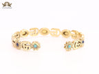 Double G cz with pink stone open gold bracelet