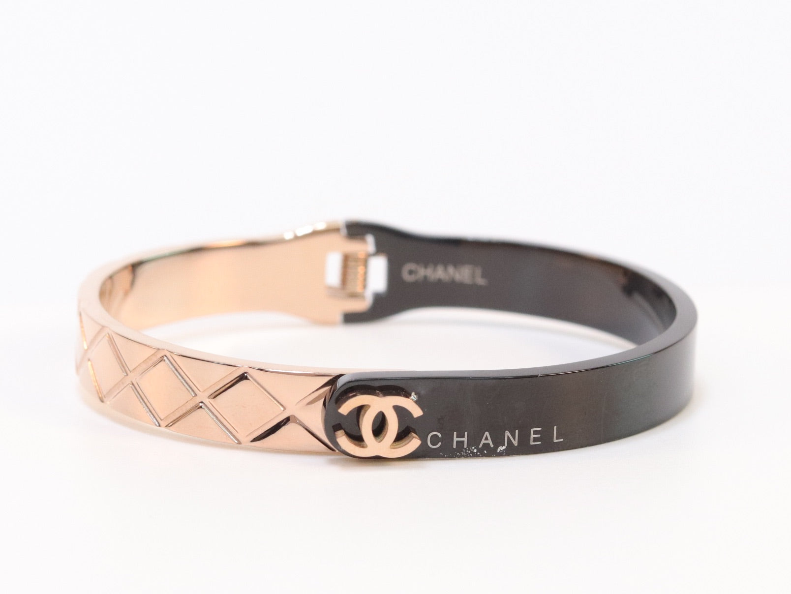 Half n Half rose gold black cross band style bracelet