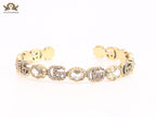 Double G cz with stone open gold bracelet