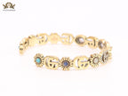 Double G cz with stone open gold bracelet
