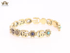 Double G cz with stone open gold bracelet