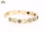 Double G cz with black stone open gold bracelet