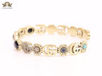 Double G cz with black stone open gold bracelet