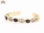 Double G cz with black stone open gold bracelet