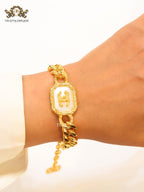 Double C white enamel and  gold link bracelet
