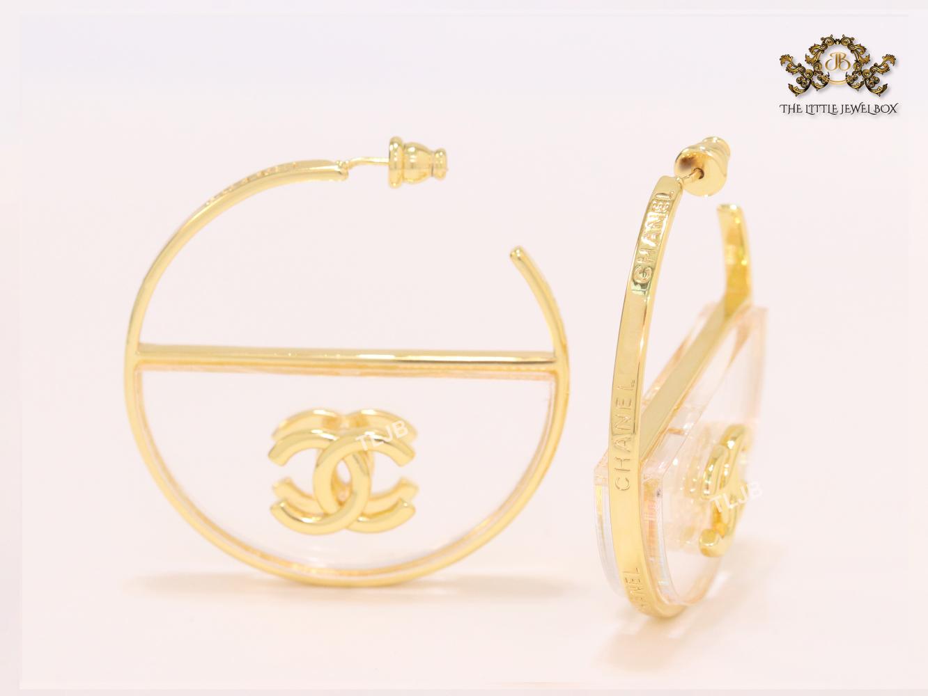 Double CC gold and transparent hoops- 45mm