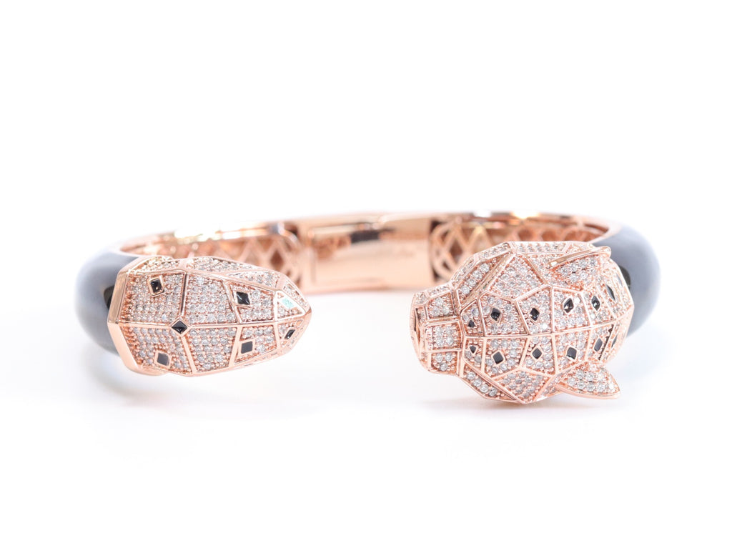 Panther face rose gold and black bracelet