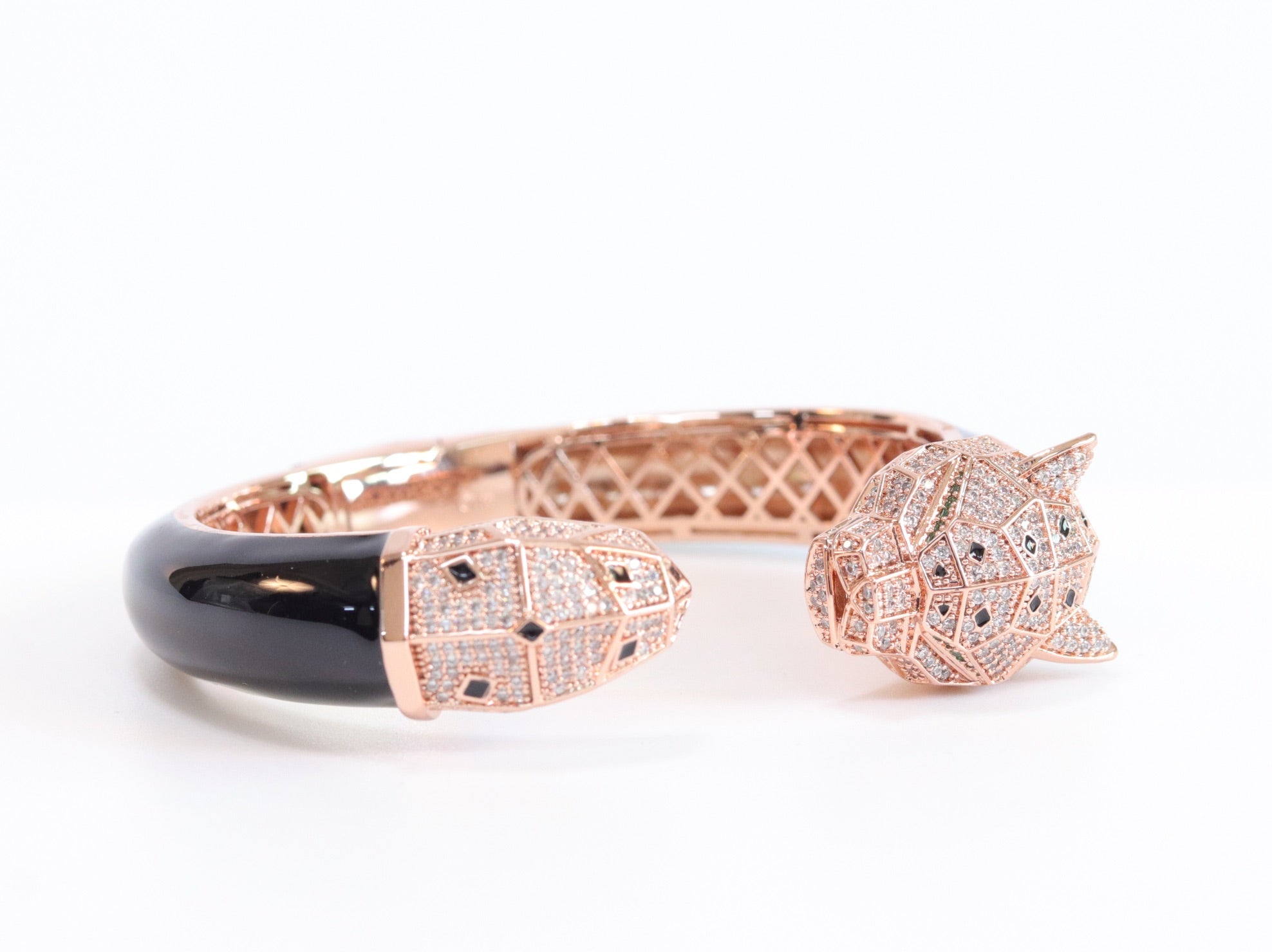 Panther face rose gold and black bracelet