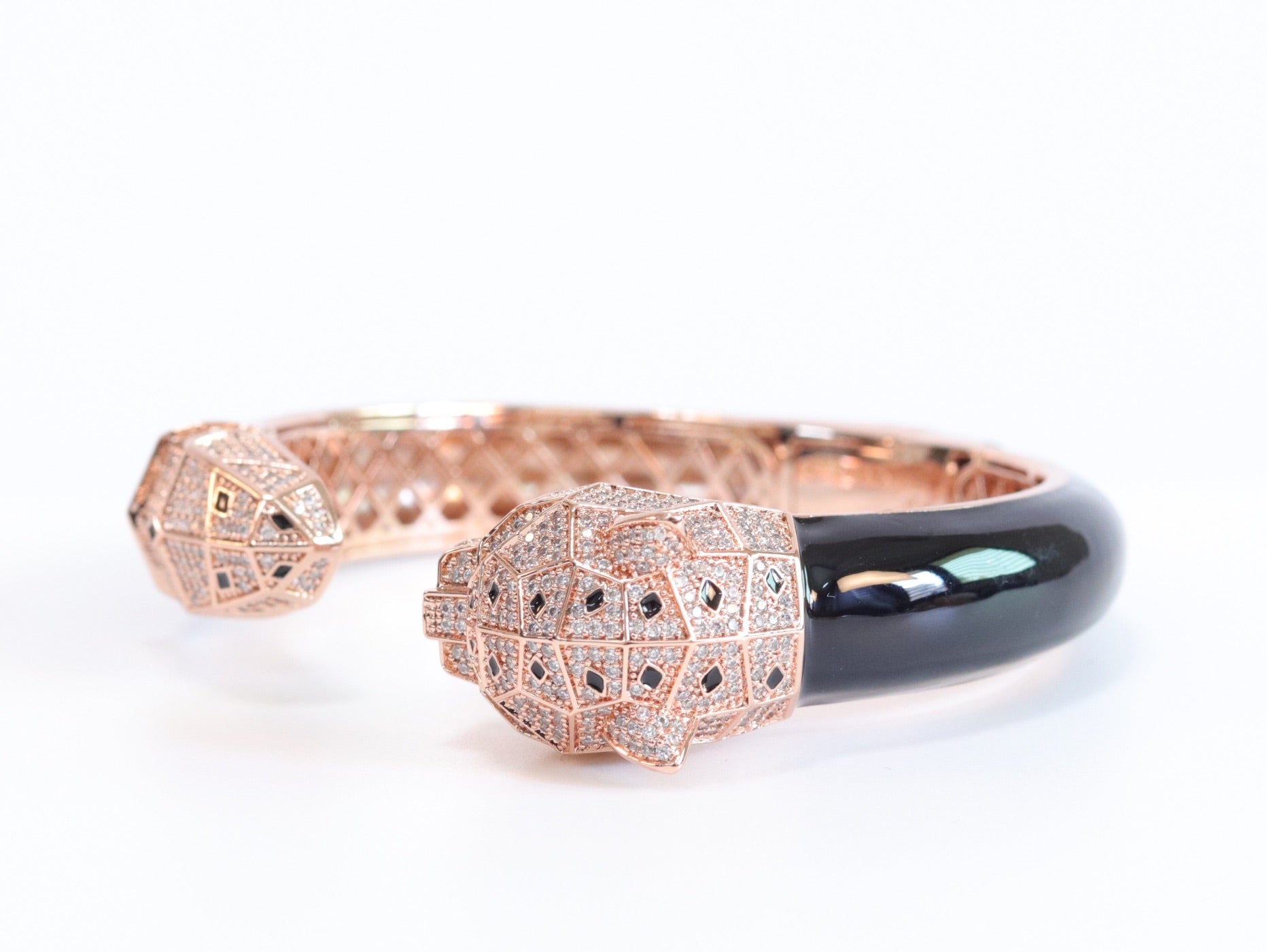 Panther face rose gold and black bracelet