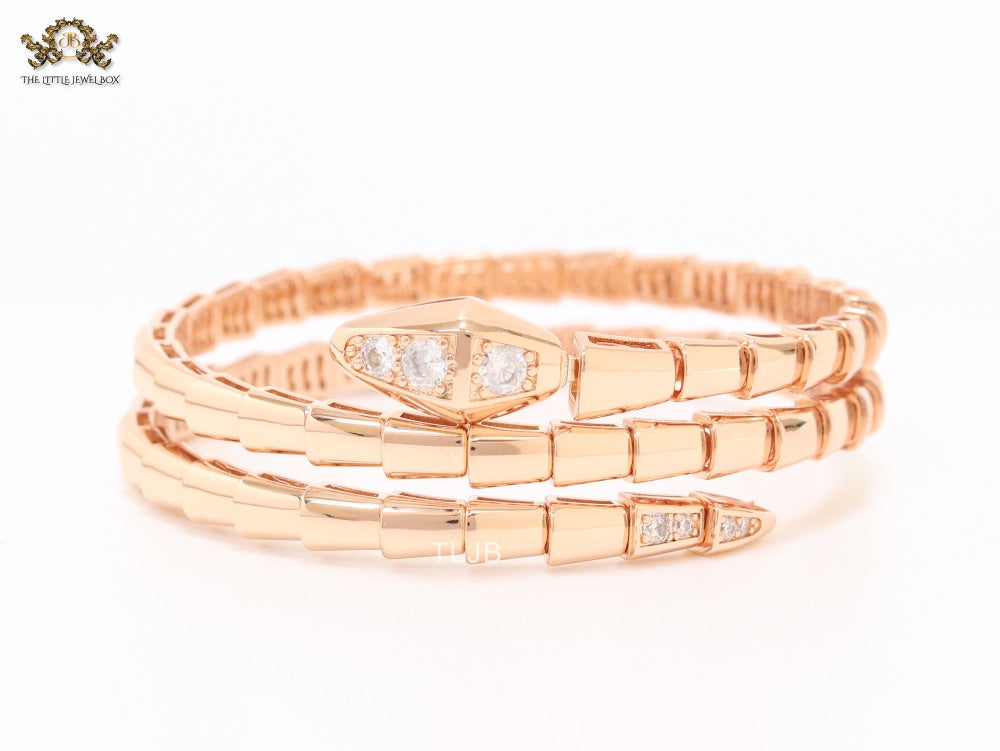 Rose Gold triple layered snake bracelet with cz