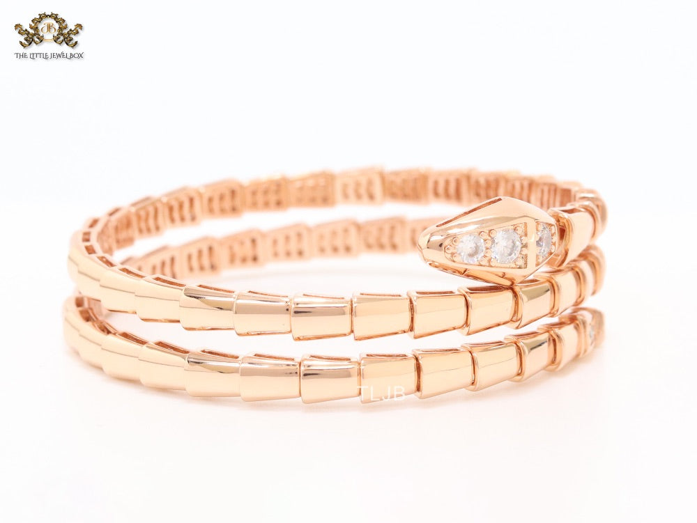 Rose Gold triple layered serpentine bracelet with cz