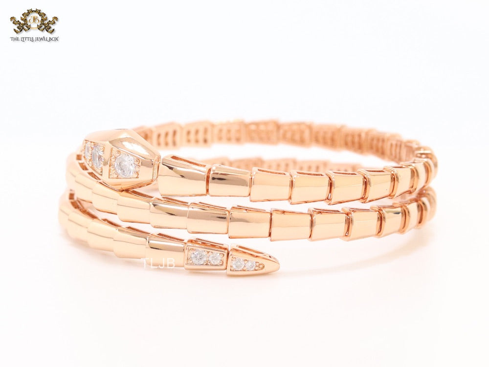 Rose Gold triple layered snake bracelet with cz