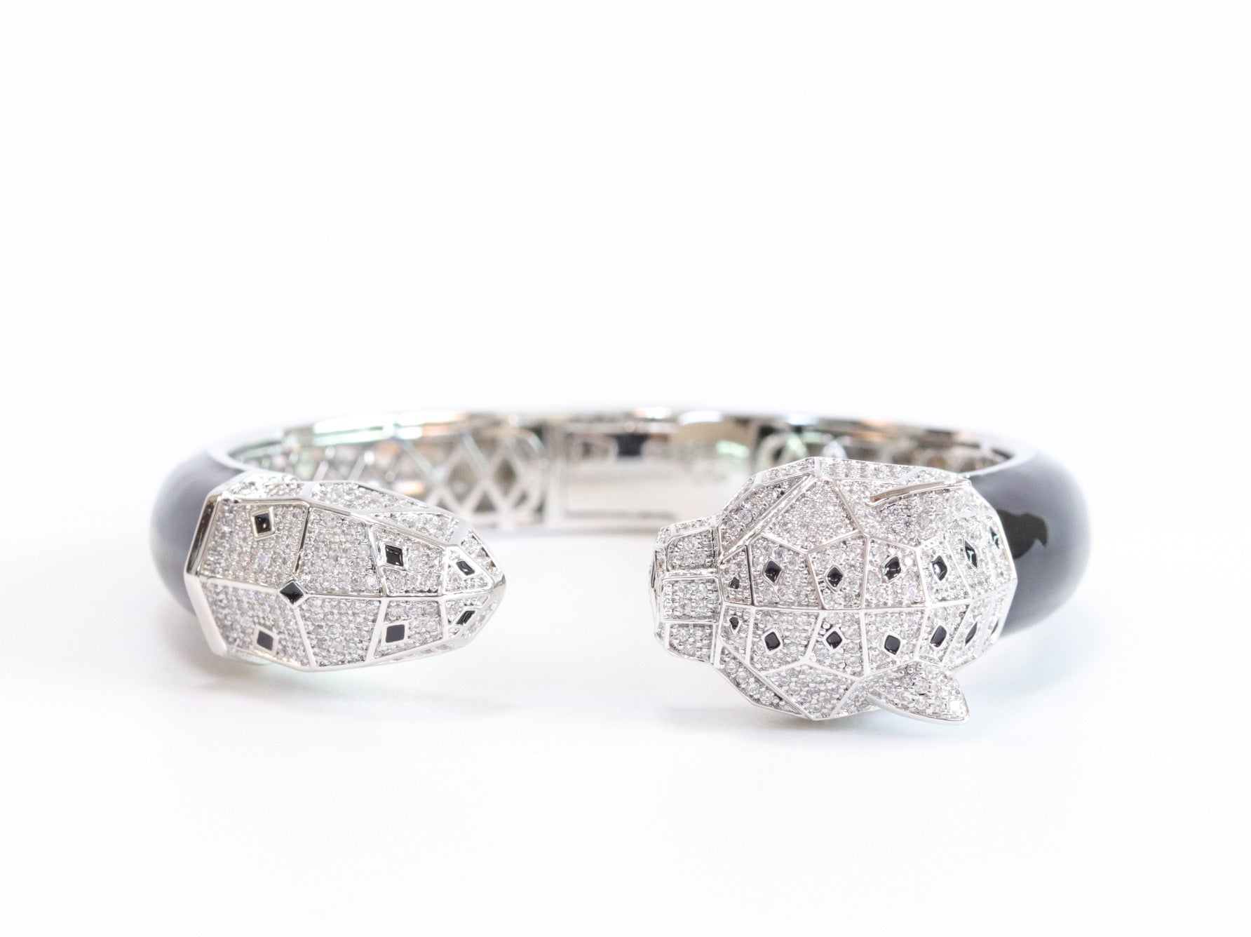 Panther face platinum and black bracelet