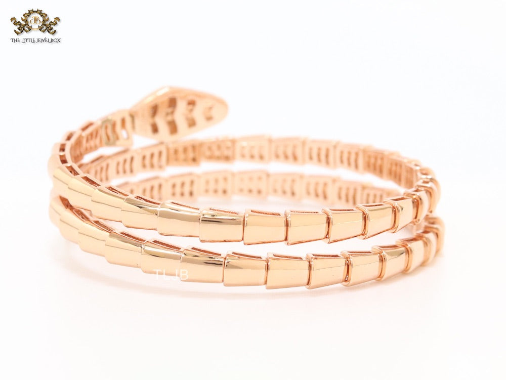 Rose Gold triple layered snake bracelet with cz