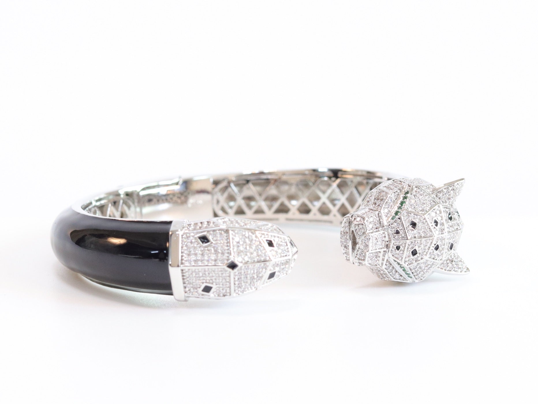 Panther face platinum and black bracelet