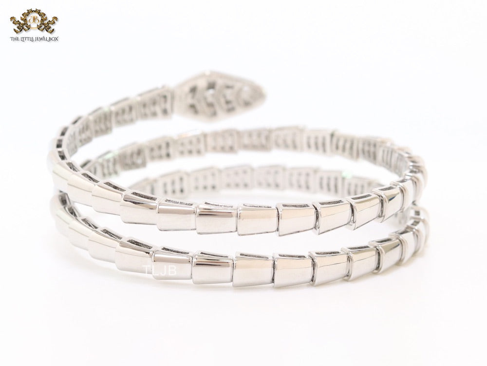 Platinum triple layered snake bracelet with cz