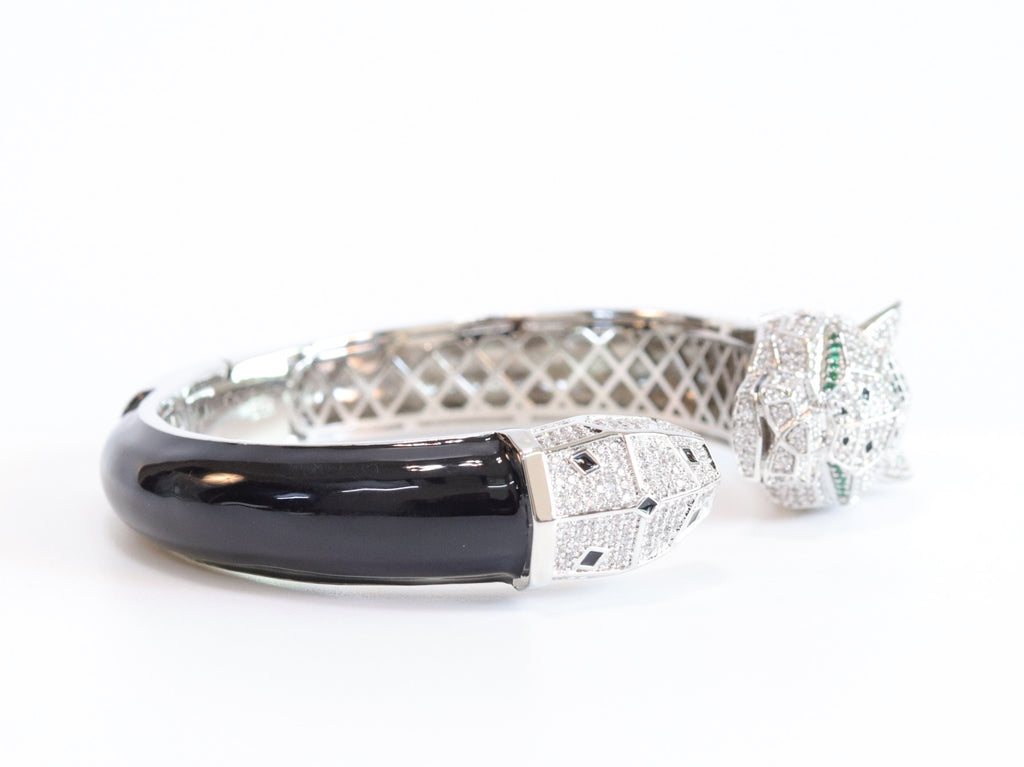 Panther face platinum and black bracelet