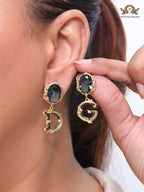 Semi-precious black stone with gold plated detailed with black and golden alphabet drop