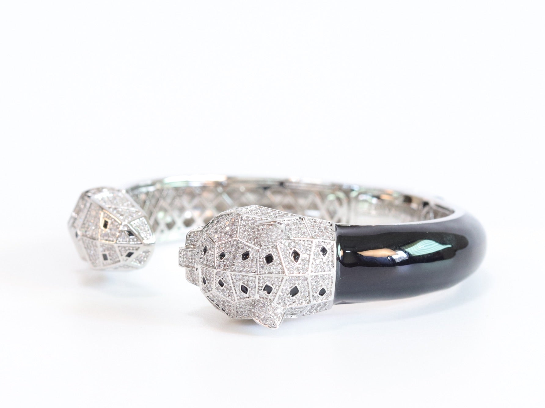 Panther face platinum and black bracelet