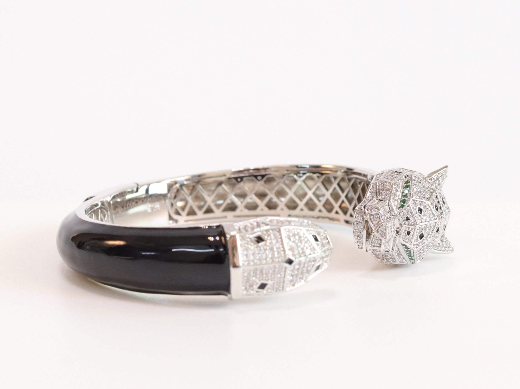 Panther face platinum and black bracelet