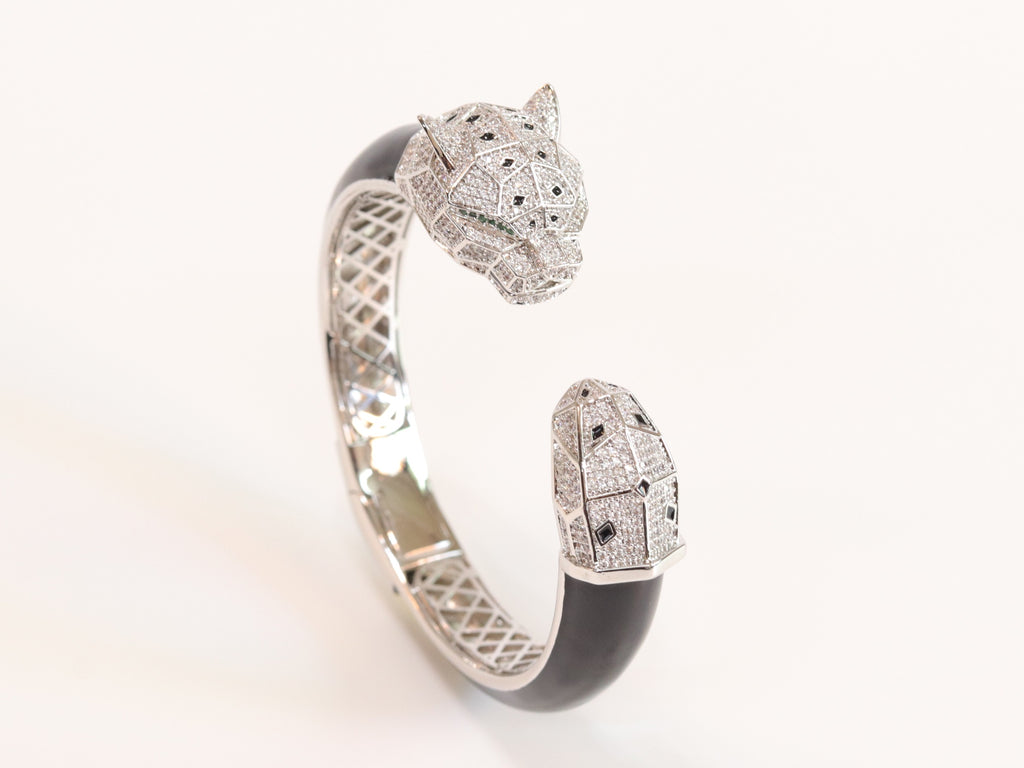 Panther face platinum and black bracelet