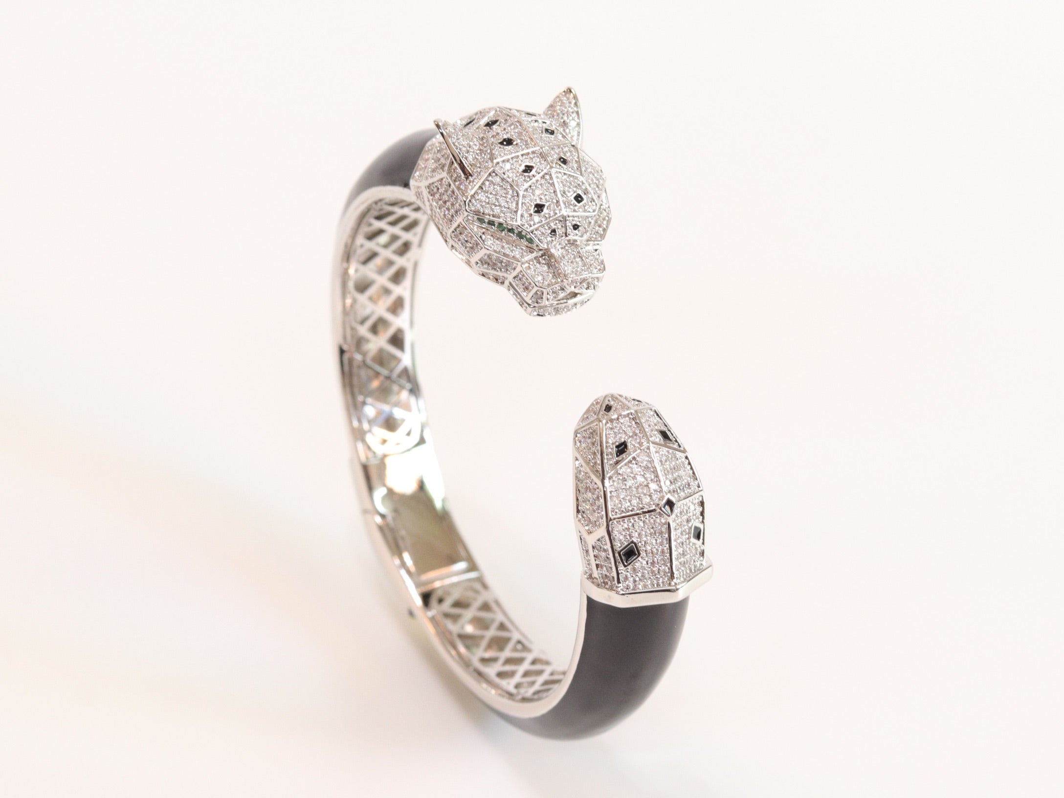 Panther face platinum and black bracelet