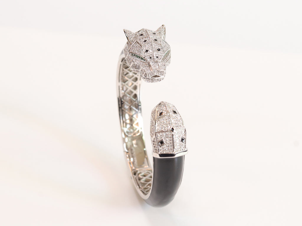 Panther face platinum and black bracelet