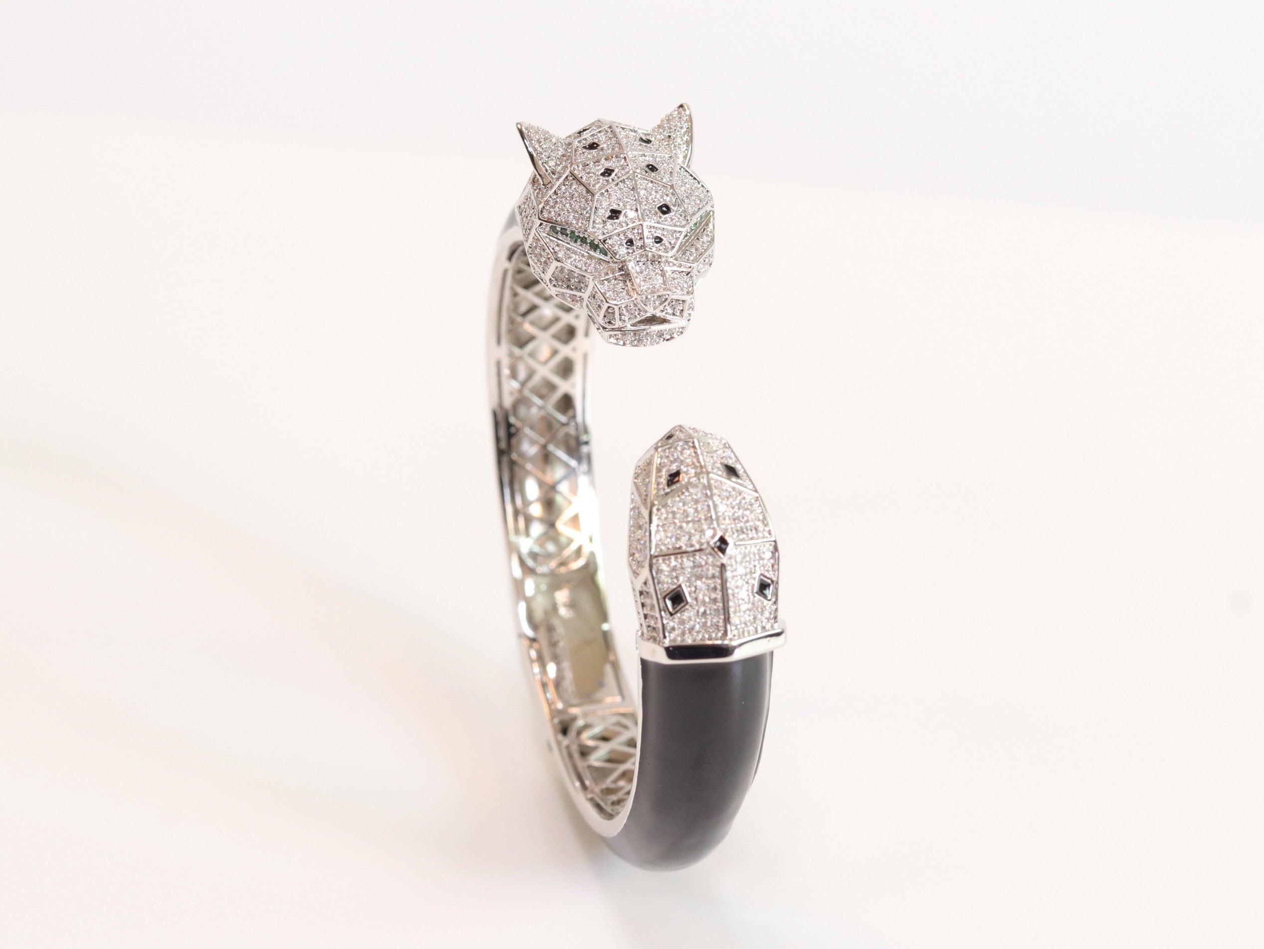 Panther face platinum and black bracelet