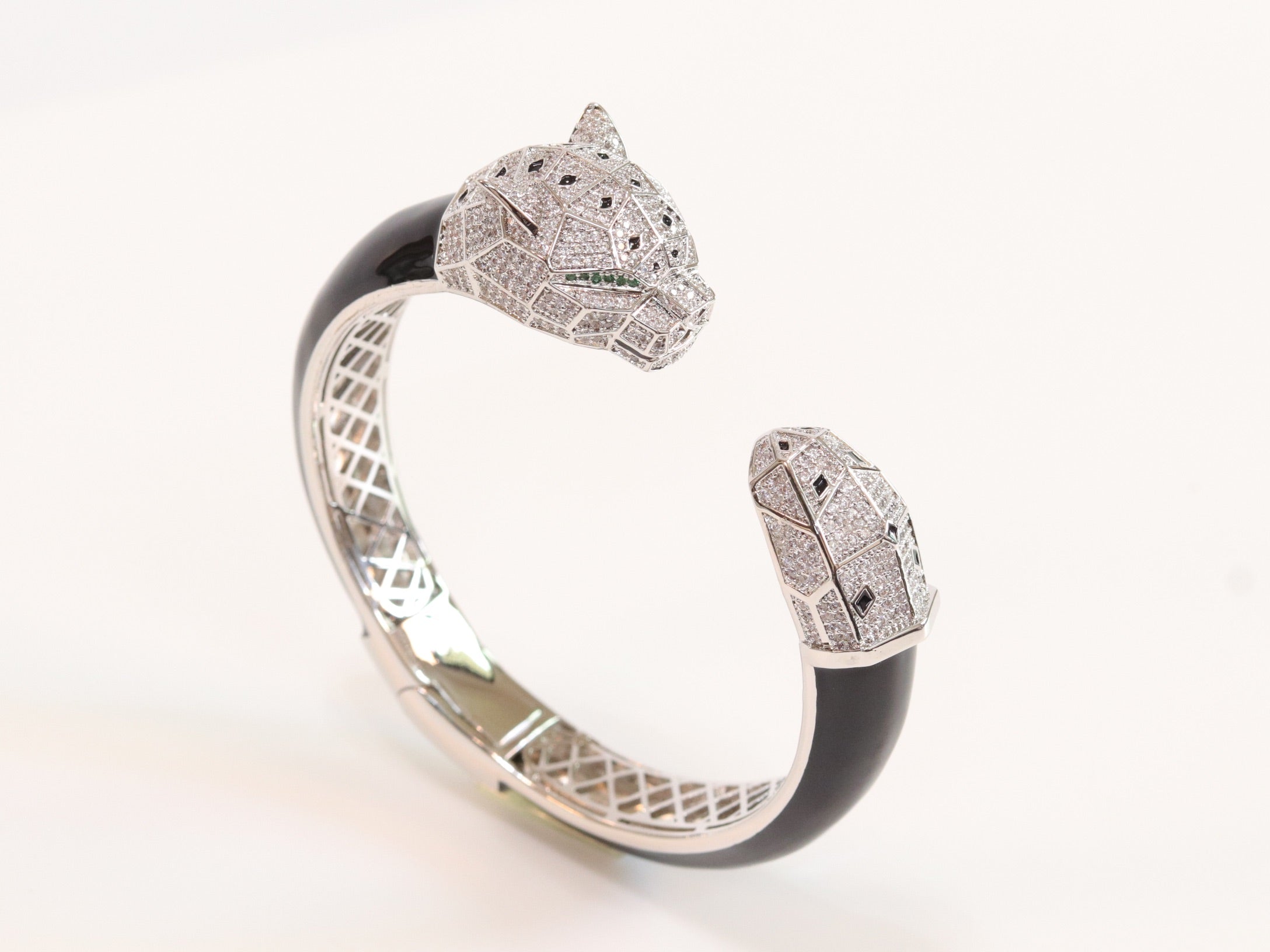 Panther face platinum and black bracelet