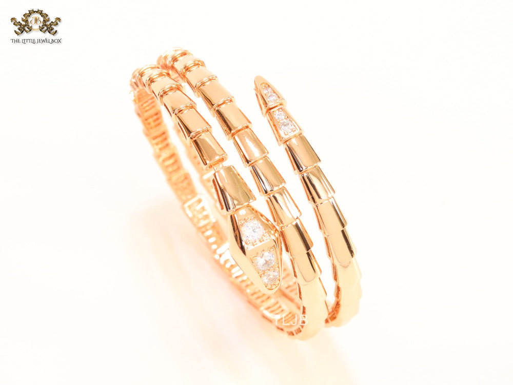 Rose Gold triple layered snake bracelet with cz