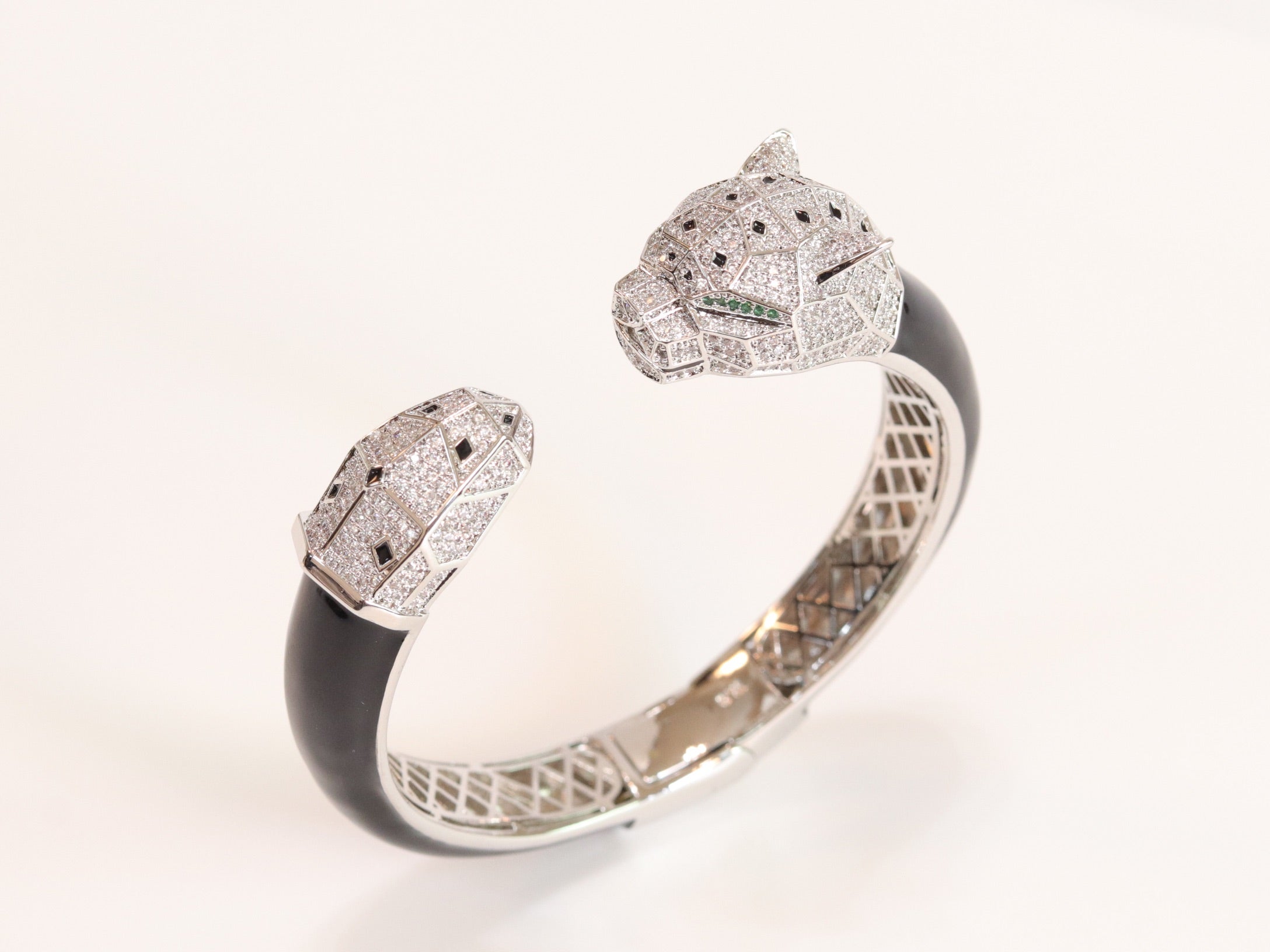 Panther face platinum and black bracelet