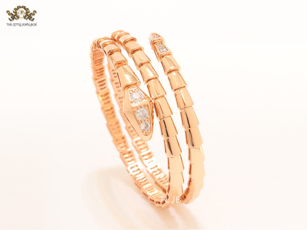 Rose Gold triple layered serpentine bracelet with cz