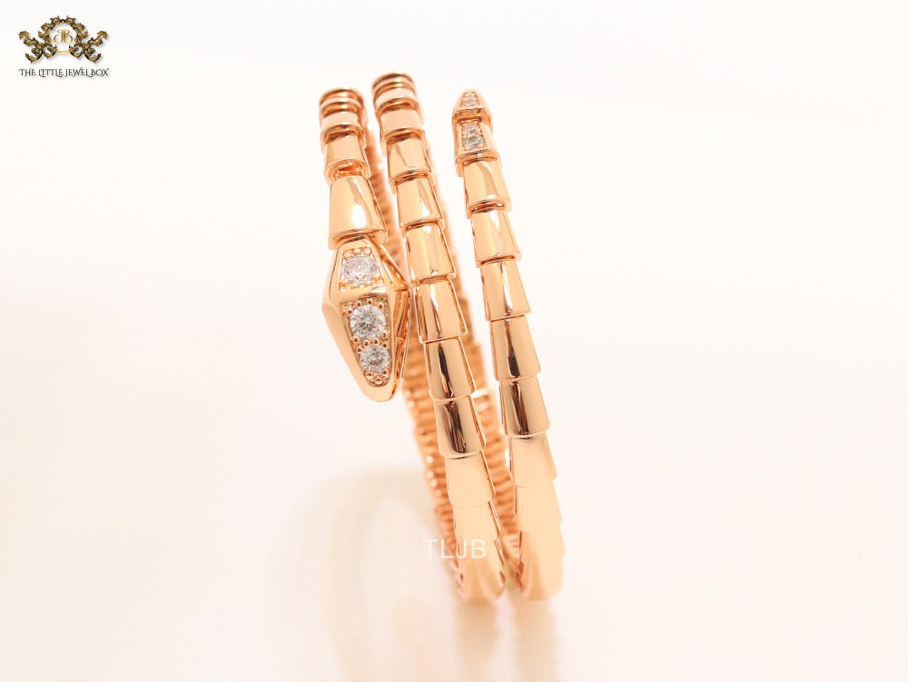 Rose Gold triple layered snake bracelet with cz