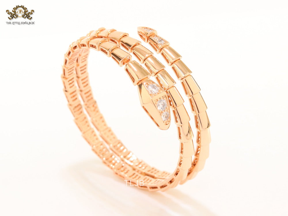 Rose Gold triple layered snake bracelet with cz