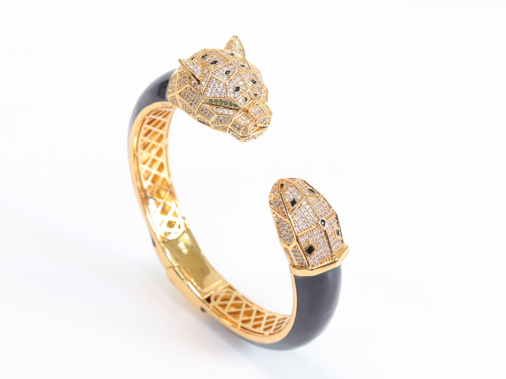 Panther face gold and black bracelet