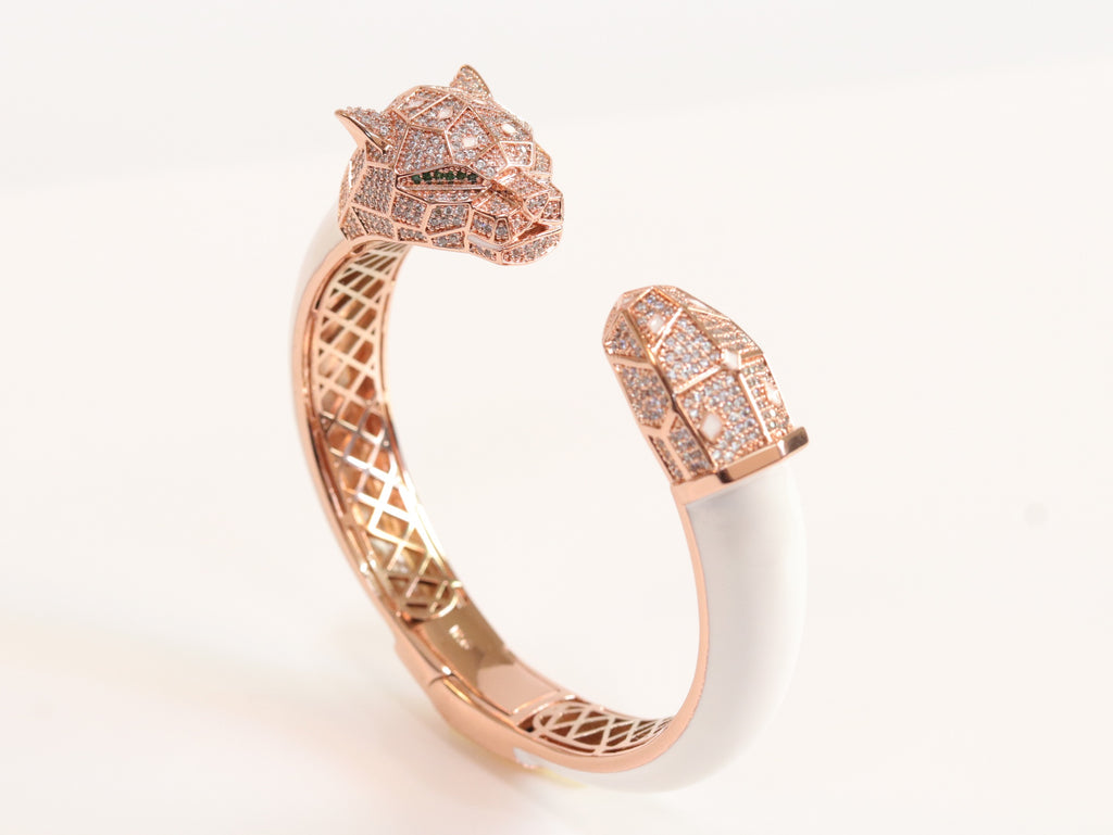 Panther face rose gold and white bracelet