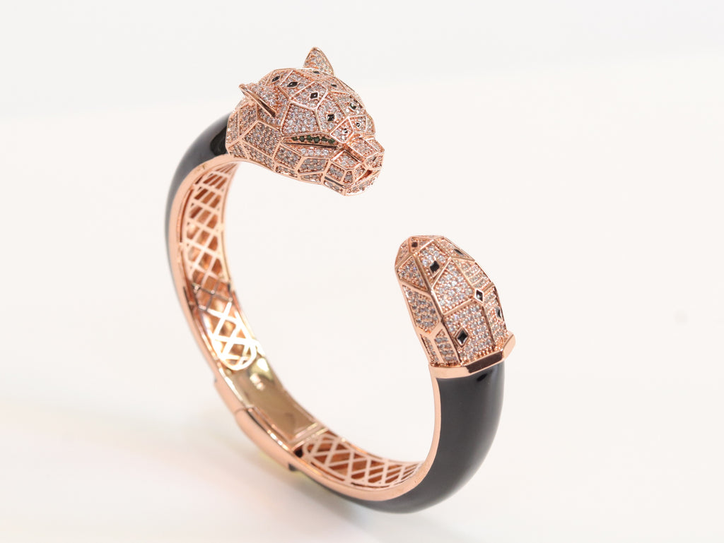 Panther face rose gold and black bracelet