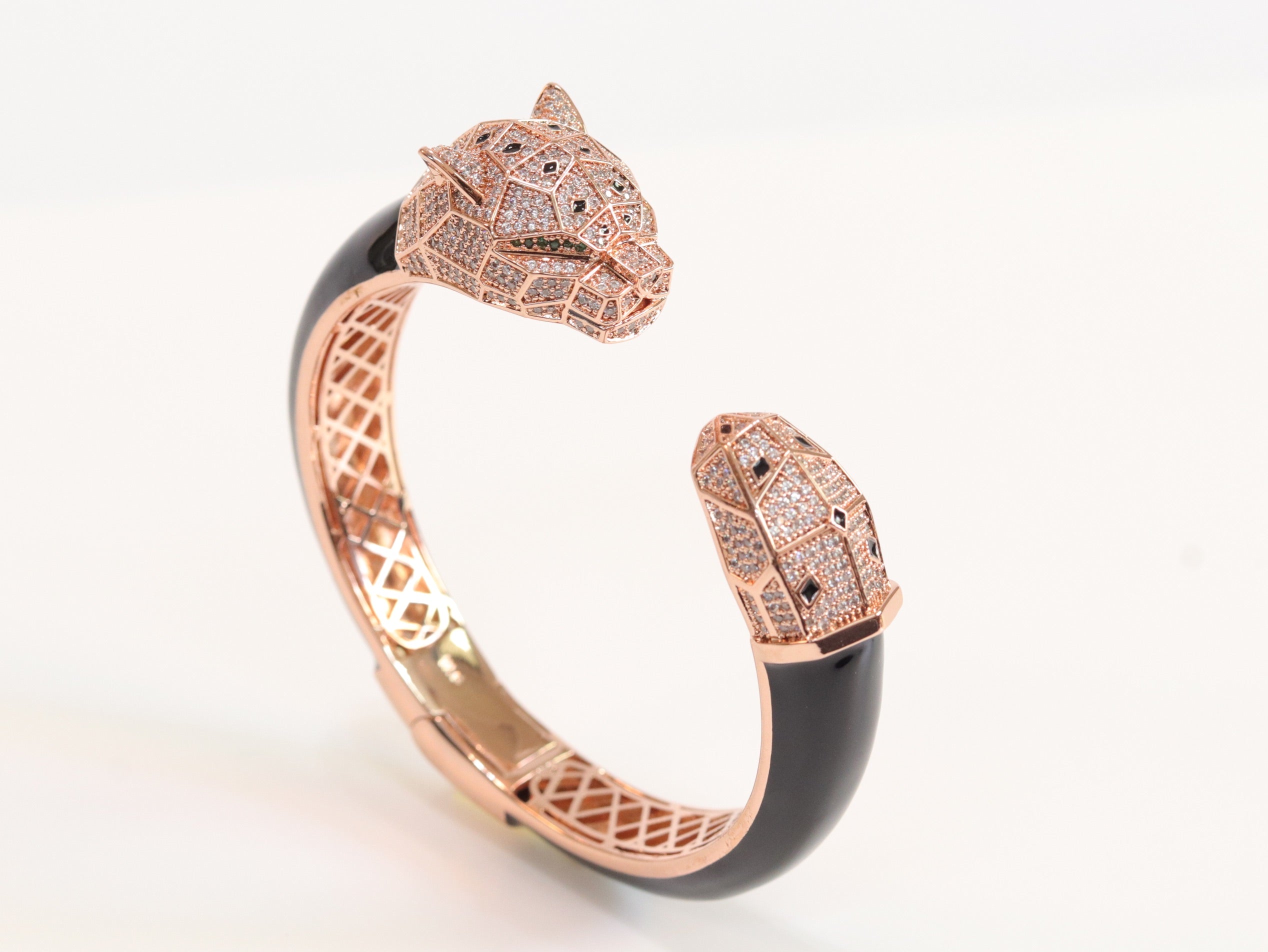 Panther face rose gold and black bracelet
