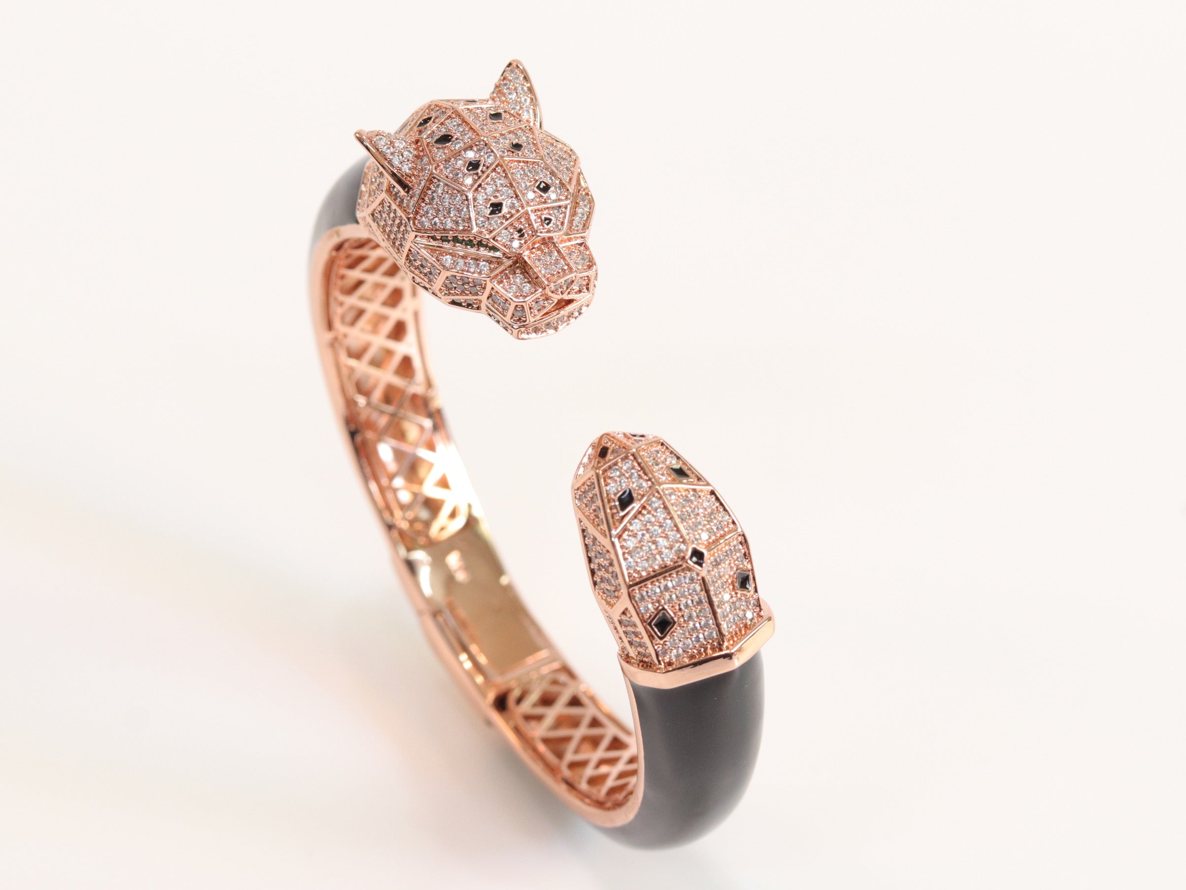 Panther face rose gold and black bracelet
