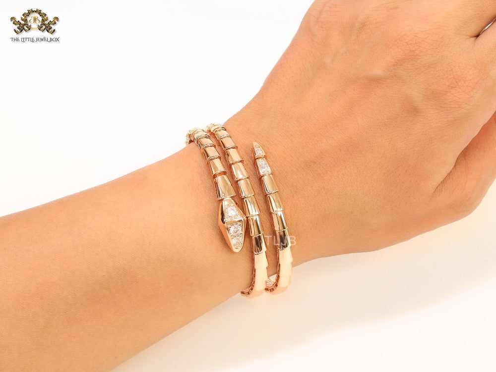 Rose Gold triple layered snake bracelet with cz