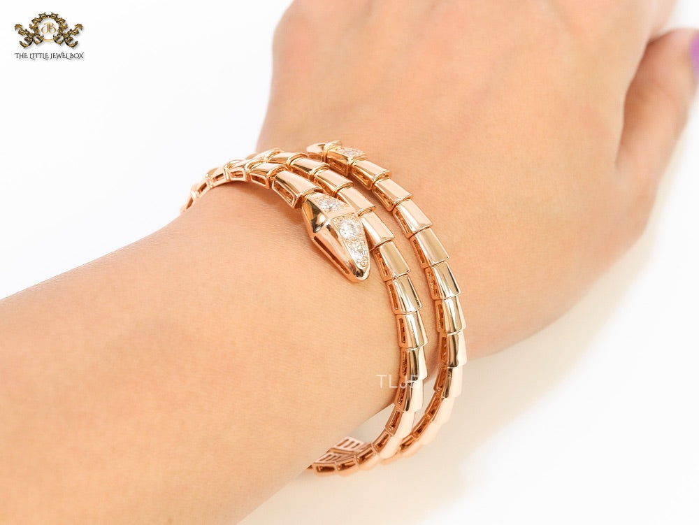 Rose Gold triple layered snake bracelet with cz