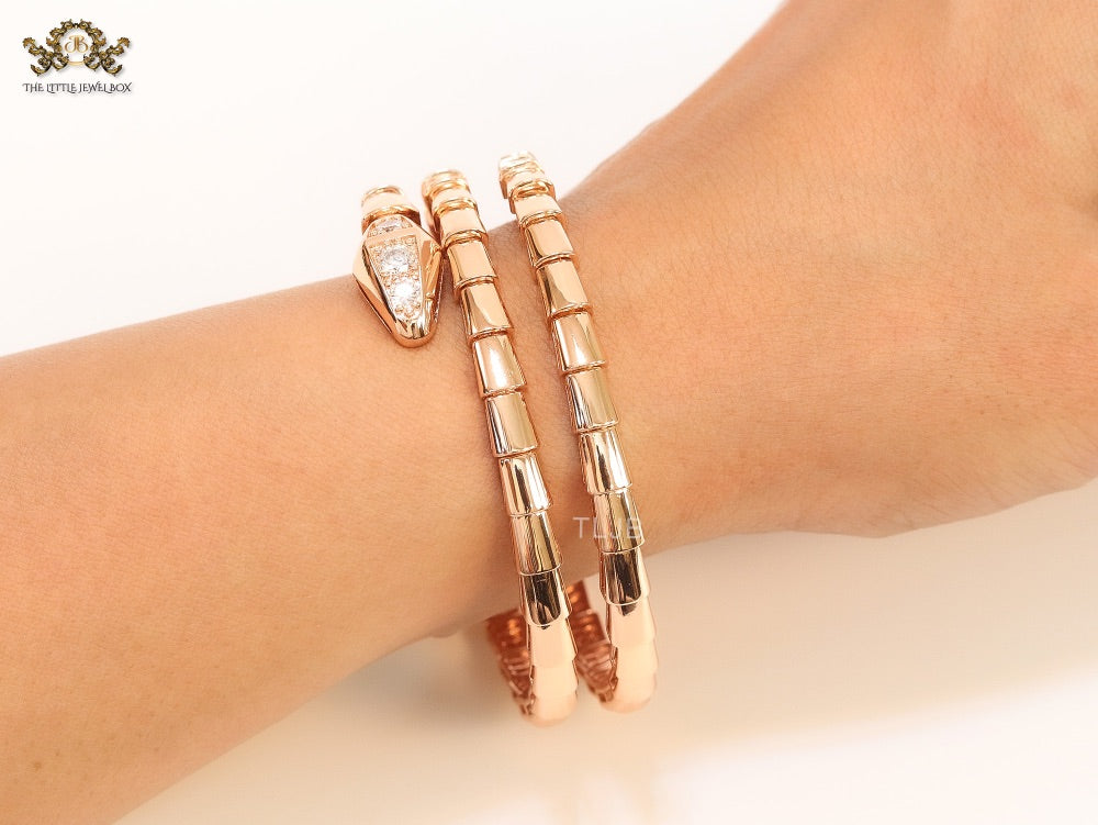 Rose Gold triple layered serpentine bracelet with cz
