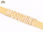 Alphabet M Gold Leather Bracelet