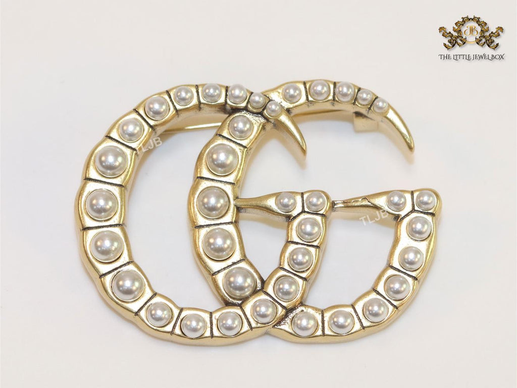 Double G pearl & gold brooch