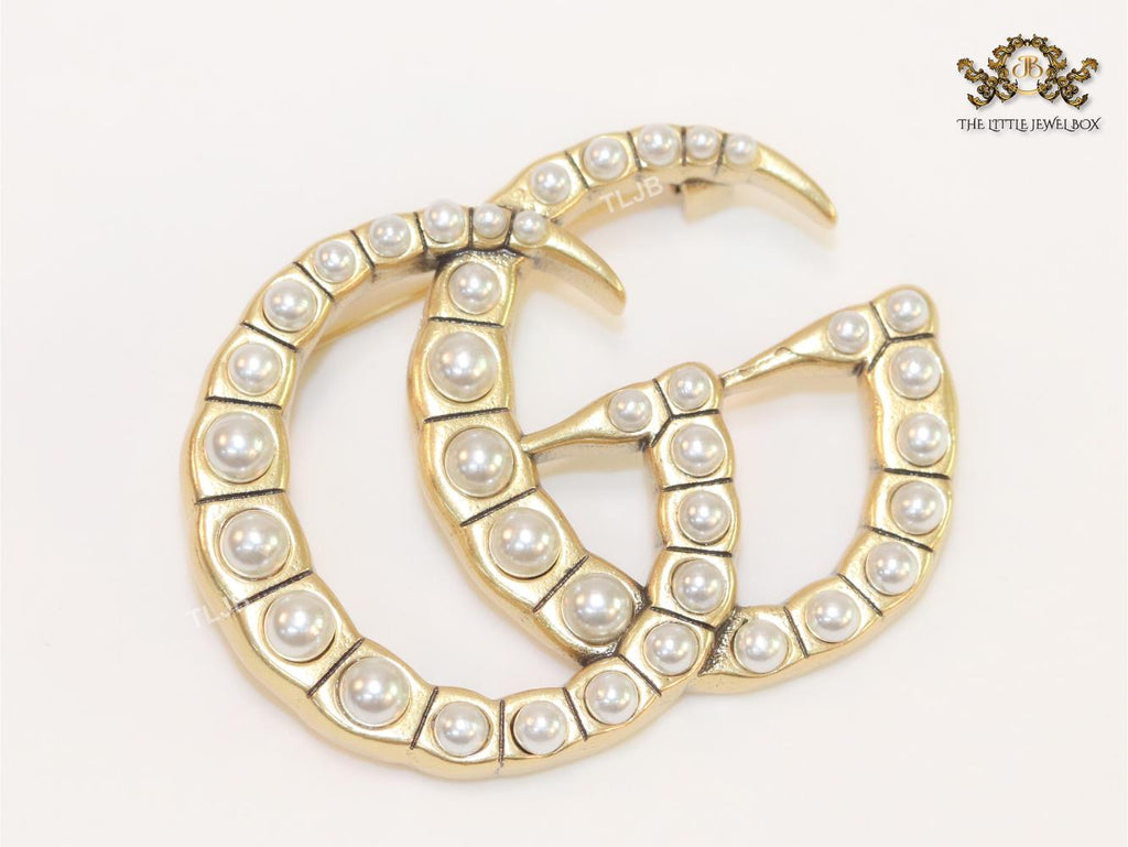 Double G pearl & gold brooch